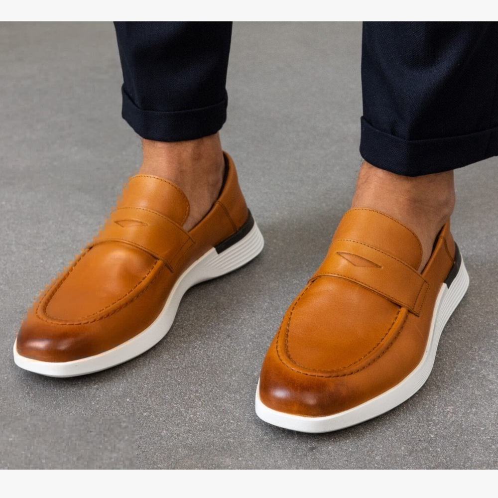 Wolf & Shepard Crossover Penny Loafer Honey Tan Leather Sz 11 Preppy